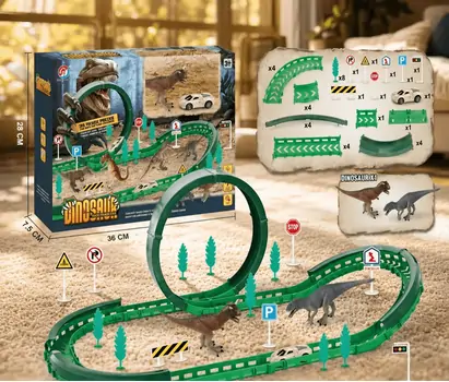 Dinosaur Track Set With Car And Accessories - სათამაშო ტრასა აქსესუარებით