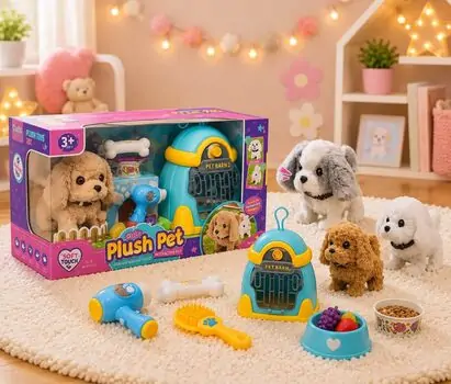 Cute Plush Puppy Toy With nursery Set - რბილი სათამაშო ძაღლი აქსესუარებით