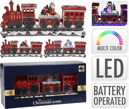 Christmas Decorated Train With Locomotive And 2 Wagons საახალწლო მატარებელი განათებით