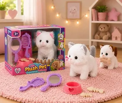 Plush Pet Fluffy Kitten With Accessory - სათამაშო კნუტი აქსესუარებით