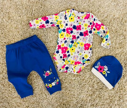 Spring Bunny BLUE 3in1 ახალშობილის ტანსაცმლის ნაკრები MİNİWORLD 16139, ზომა: 9-12 თვე