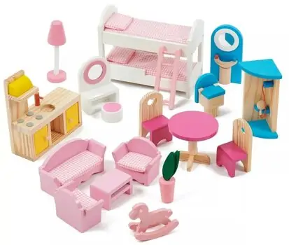 Wooden Doll House For Kids - თოჯინის ხის სამ სართულიანი სახლი ავეჯით, 18 image