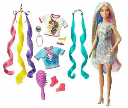 BARBIE Fantasy Hair Doll With Mermaid & Unicorn Looks სათამაშო თოჯინა 3 სხვადასხვა ლუქით, 5 image