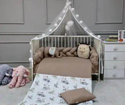 Yuar Baby 3-Braid Bumper Bedding Set for cribs Beige Elephant ახალშობილის საწოლის თეთრეული