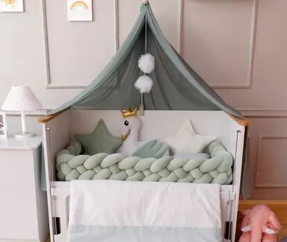 Yuar Baby Velvet 4-Braid Bumper Bedding Set for cribs Mint ახალშობილის საწოლის თეთრეული