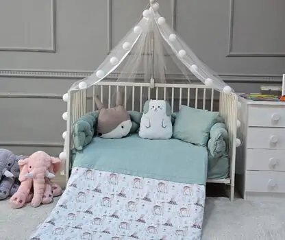 Yuar Baby 3-Braid Bumper Bedding Set for cribs Mint Gazelle ახალშობილის საწოლის თეთრეული