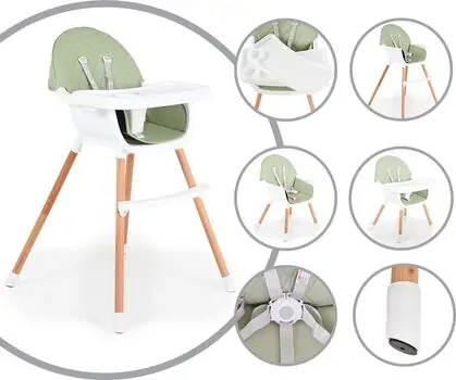 Moni Wooden High Chair Gelato 2 in 1 Mint საკვები სკამ-მაგიდა, 6 image