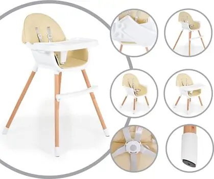 Moni Wooden High Chair Gelato 2 in 1 Beige საკვები სკამ-მაგიდა, 6 image