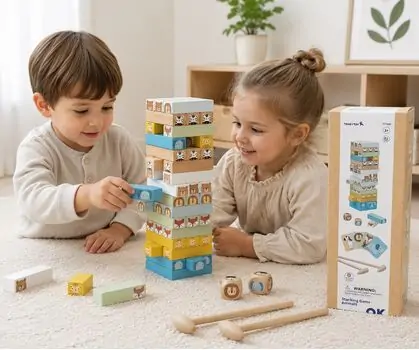 My Forest Friends Stacking Animal Blocks Board Game - ხის განსავითარებელი სათამაშო კუბიკები