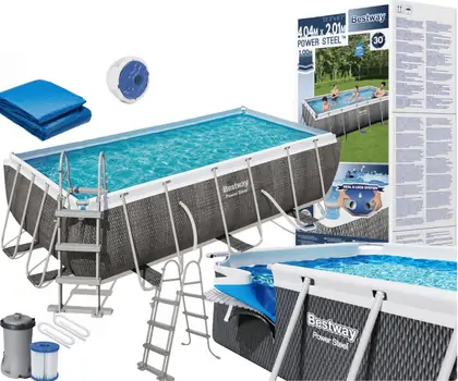 Bestway 56721 Power Steel Rectangular Pool Set With Cartridge Filter And Ladder კარკასული აუზი კარტრიჯული ფილტრით და კიბით, 4 image