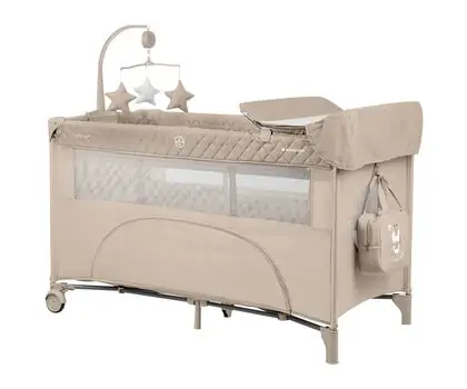 Kikkaboo Baby Cot 2 levels Nighty Night Beige - საბავშვო ორ დონიანი საწოლ-მანეჟი + მატრასი			