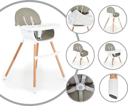 Moni Wooden High Chair Gelato 2 in 1 Grey საკვები სკამ-მაგიდა, 4 image