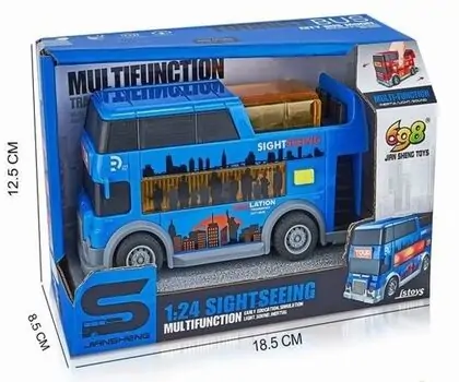 Sightseeing Bus With Light And Sound Blue - სათამაშო ორსართულიანი ქალაქის ავტობუსი