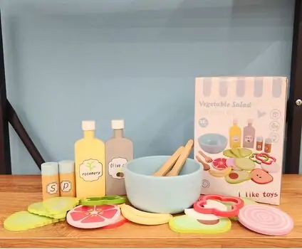 Wooden salad set -ხის სათამაშო აქსესუარები ხილით