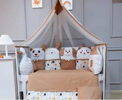 Yuar Baby Sweety Animals Bedding Set for cribs  Beige ახალშობილის საწოლის თეთრეული