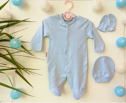 Newborn Baby 3in1 set ATES BABY ახალშობილის ტანსაცმლის კომპლექტი 3292 light blue