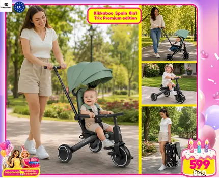 Kikkaboo Tricycle 8in1 Trix 2 Mint სამ თვლიანი ველო-ეტლი