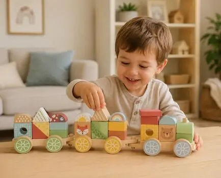 Tooky Toy Forest Friends Stacking Blocks Train - ხის განსავითარებელი სათამაშო მატარებელი