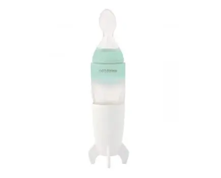 KikkaBoo Silicone squeeze feeding bottle with spoon Rocket Mint 90mI ფაფის ბოთლი კოვზით, 2 image