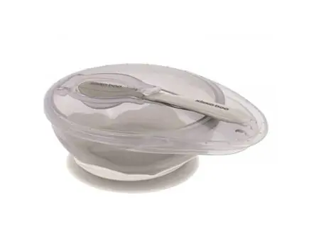 KikkaBoo-ს ჩვილის თასი კოვზით Suction bowl with spoon Beige