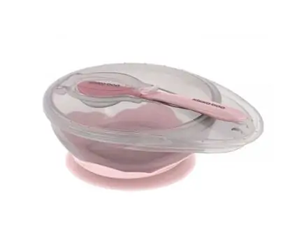 KikkaBoo-ს ჩვილის თასი კოვზით Suction bowl with spoon Pink