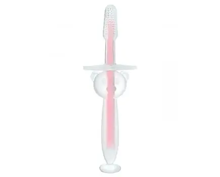 KikkaBoo-ს საბავშვო კბილის ჯაგრისის ნაკრები Silicone toothbrush Bear with suction cup Pink