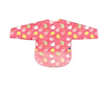KikkaBoo-ს საბავშვო წინსაფარი Long sleeve bib with crumb catcher Birds Pink