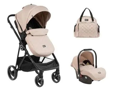 KikkaBoo Gianni Beige 3in1 ახალშობილის ეტლის კომპლექტი