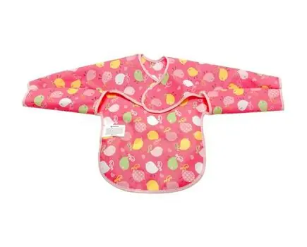 KikkaBoo-ს საბავშვო წინსაფარი Long sleeve bib with crumb catcher Birds Pink, 2 image