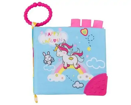 Educational cloth book with teether Happy Unicorn KikkaBoo-ს განსავითარებელი სათამაშო წიგნი