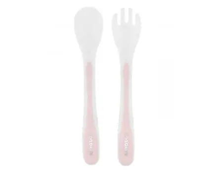 KikkaBoo-ს ჩვილის სილიკონის კოვზი და ჩანგალი Spoon and fork set PP Pink