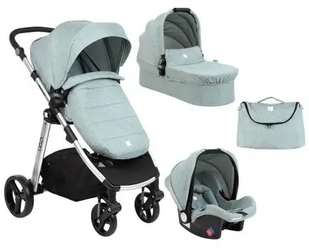 KikkaBoo UGO Light Mint Melange 4in1 საბავშვო ეტლის კომპლექტი