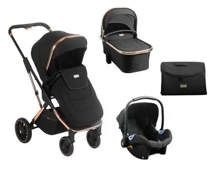 KikkaBoo Angele Chrome Black 3in1 საბავშვო ეტლის კომპლექტი