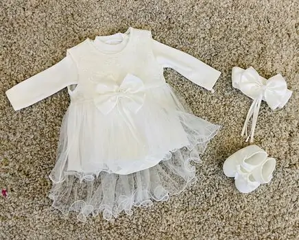 For Little Angel girl white Ribbon Set ნათლობლის კომპლექტი ახალშობილისთვის 5100