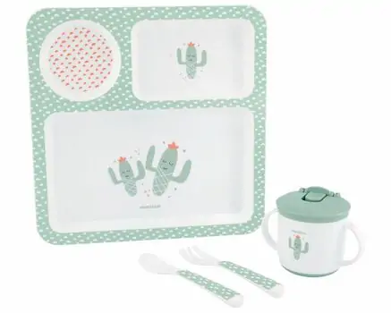 KikkaBoo-ს საბავშვო ჭურჭლის ნაკრები Tableware set 4pcs Cactus Mint