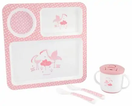 KikkaBoo-ს საბავშვო ჭურჭლის ნაკრები Tableware set 4pcs Flamingo Pink
