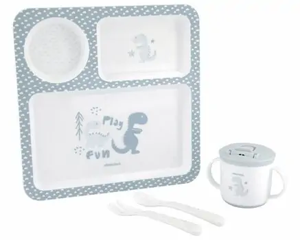 KikkaBoo-ს საბავშვო ჭურჭლის ნაკრები Tableware set 4pcs Dinosaur Blue