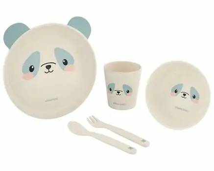 KikkaBoo-ს საბავშვო ჭურჭლის ნაკრები Tableware bamboo set Panda Blue