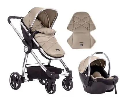 KikkaBoo Allure Beige silver chrome 3in1 საბავშვო ეტლის კომპლექტი