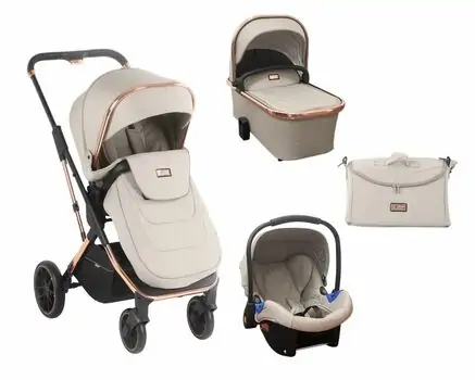 KikkaBoo Angele Chrome Beige 3in1 საბავშვო ეტლის კომპლექტი