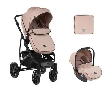KikkaBoo Nala Beige 3in1 ახალშობილის ეტლის კომპლექტი