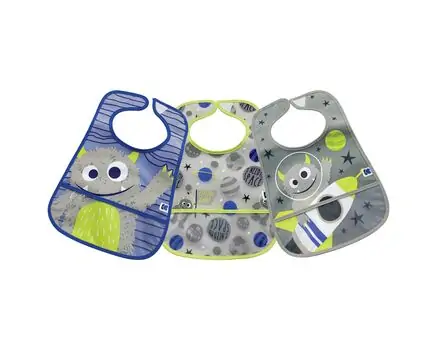 KikkaBoo EVA terry bib with crumb catcher set 3pcs. Alien-Cosmos-Rocket საბავშვო წინსაფარი