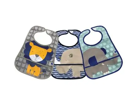 KikkaBoo EVA terry bib with crumb catcher set 3pcs. Lion-Rhino-Elephant საბავშვო წინსაფარი