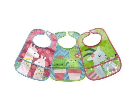 KikkaBoo EVA terry bib with crumb catcher set 3pcs. Lama-Cactus-Goat საბავშვო წინსაფარი