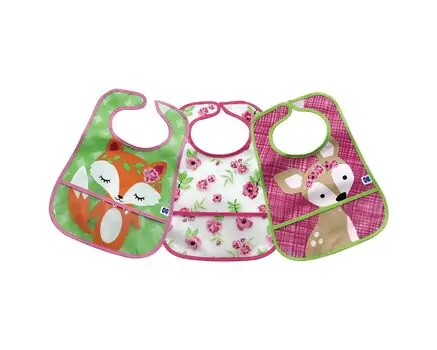 KikkaBoo EVA terry bib with crumb catcher set 3pcs. Fox-Flowers-Deer საბავშვო წინსაფარი