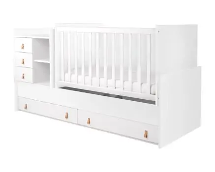 Kikkaboo Baby Cot Lorena White - ხის საწოლი