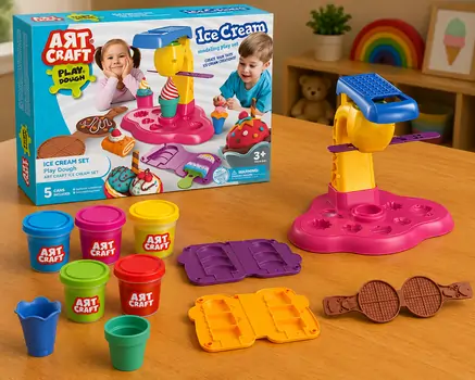 Dede 03489 ART CRAFT ICE CREAM SET PLAY DOUGH 280 GR საბავშვო პლასტელინის ნაკრები