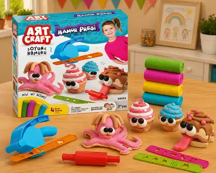 Dede 03553 ART CRAFT HAND PRESS DOUGH SET 200 GR საბავშვო პლასტელინების ნაკრები