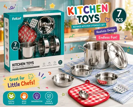 Stainless Steel Cooking Tools Toy Set -  სათამაშო სამზარეულოს აქსესუარები