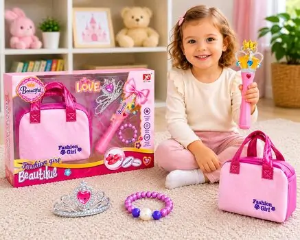 Kids Makeup Role Play Set with Handbag-ბავშვთა მაკიაჟის როლური სათამაშო ნაკრები ჩანთით